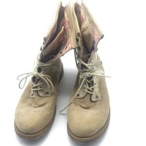 Roxy Floral Lace Concord Combat Boots Brown Cream